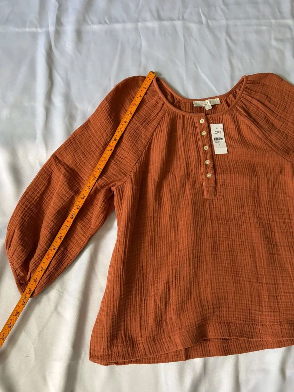 LOFT Textured Henley Top in Rust Orange NWT